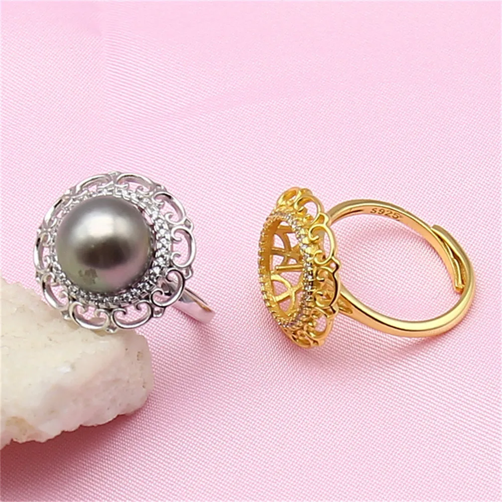 

Кольцо с жемчугом, полый держатель, посеребренное кольцо с жемчугом «сделай сам», серебряные аксессуары, модное Открытое кольцо с регулируе...