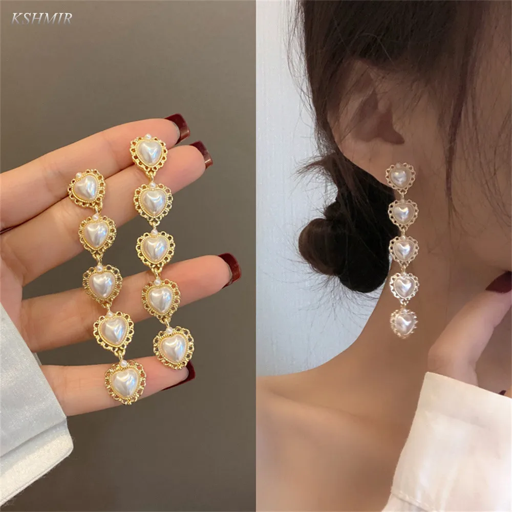 

French retro Baroque heart earrings long style earrings temperament super fairy fashion earrings exquisite fashion accessories
