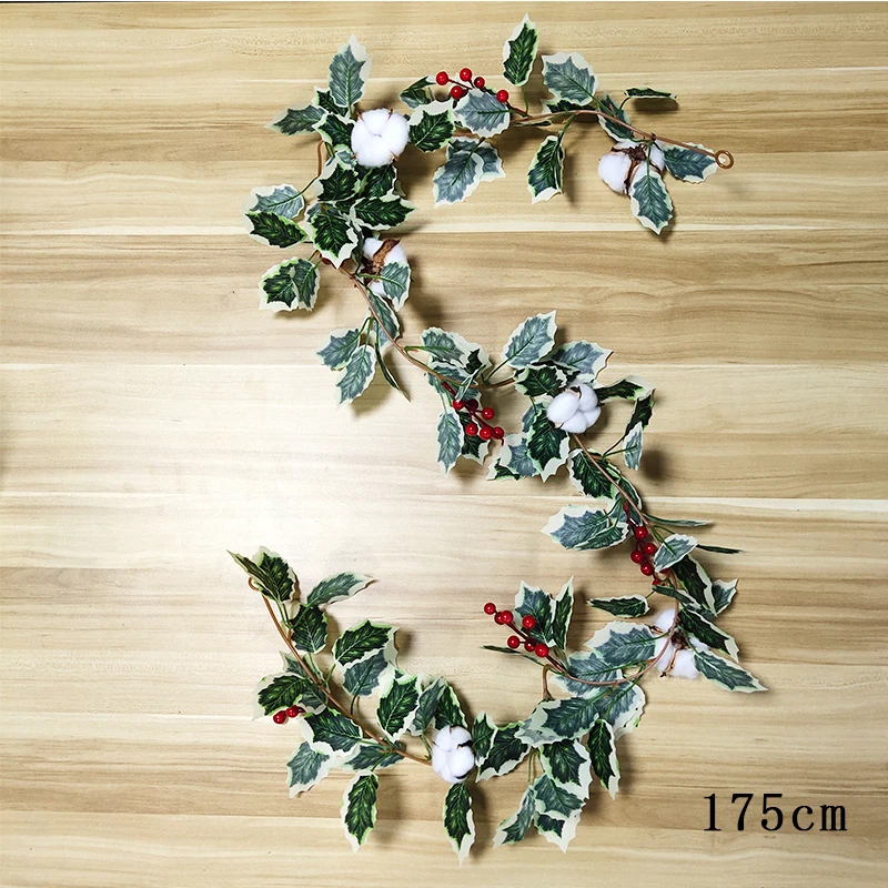 

1pc 175cm Artificial Christmas Vines Berry Leaf Vine Fake Leaves Garland Plant Vine Foliage Home Décor Christmas Accessories