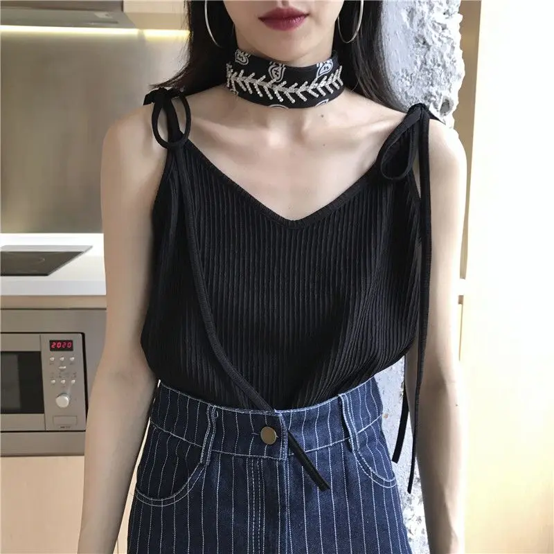 

Aesthetic Strap Sling Women Sexy Sleeveless Short Tops 2022 Summer New Fashion Solid Chic Off-shoulder Top Oversized Vest Trend
