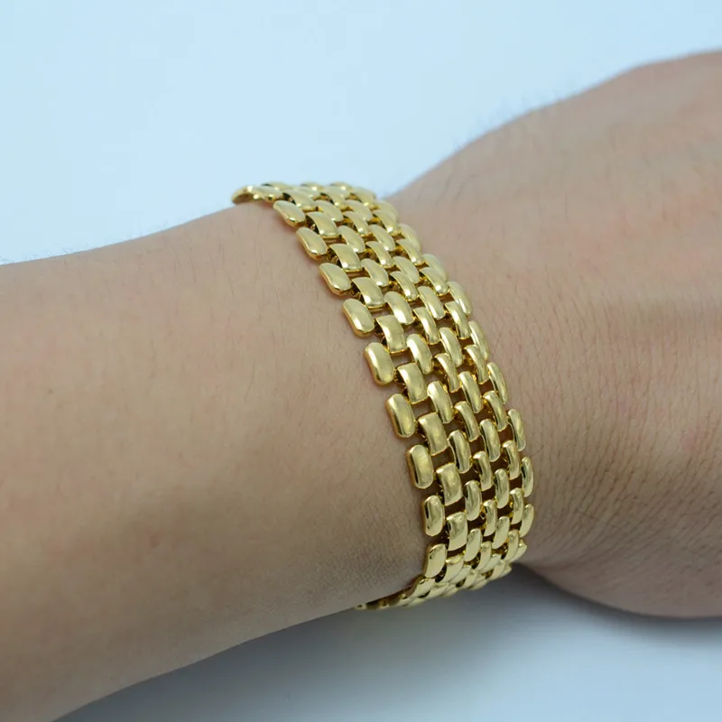 

Chunky 18K Gold 8.26" Solid Mens Womens Grid Design Chain Ingot Bracelet