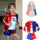 Детские костюмы для девочек, для косплея, harlin Quinzel, футболки с монстром, жакет Джокера, парик, бейсбольная бита