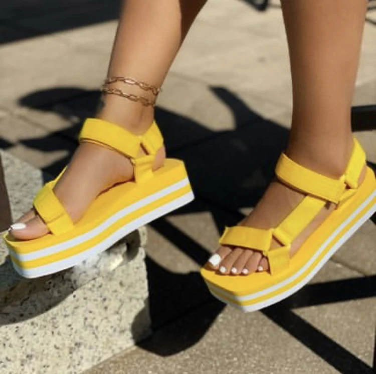 

Fashion sexy stitching color summer new style square toe thick-soled hollow velcro platform shoes outdoor women's sandals