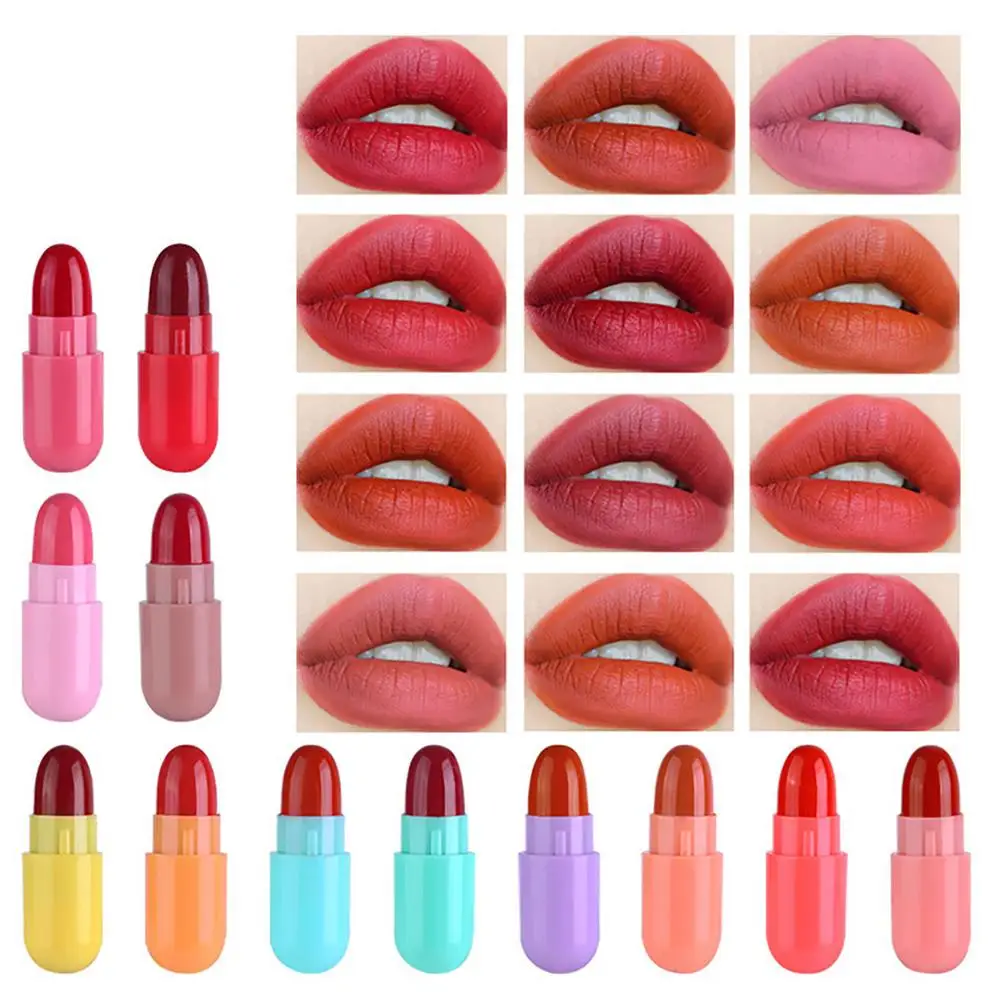 

Набор мини-помады в капсулах, 12 цветов, матовая водостойкая стойкая помада для губ, милая глазурованная Помада для губ, портативная Помада д...