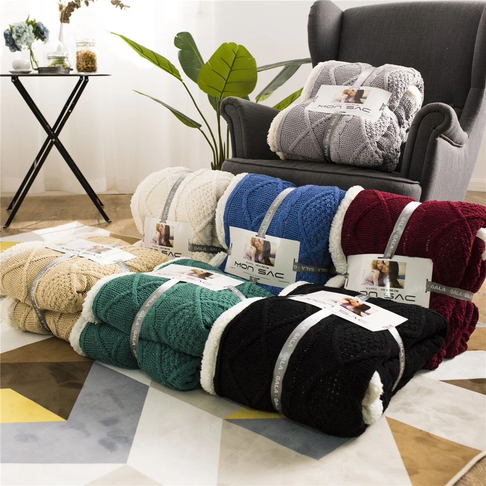 Скандинавские одеяла кашемировые двухслойные скрученные вязаные покрывала для