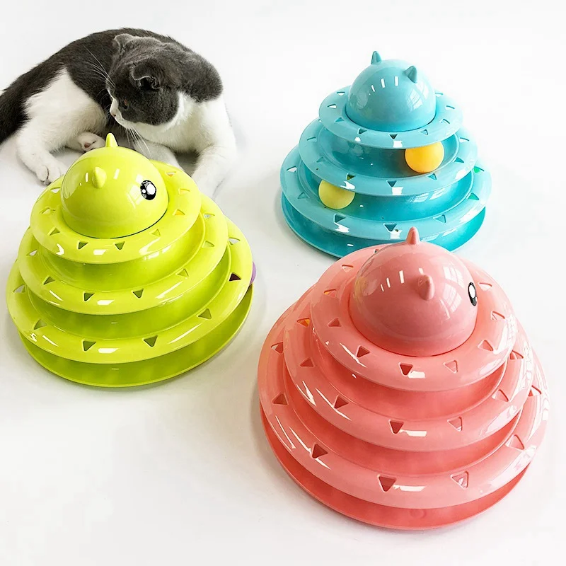 Три уровня игрушка для кошек башня треки диск с 3 шариками Кот интеллект тройной