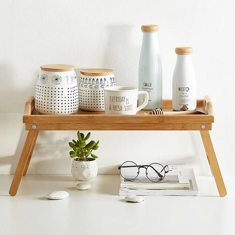 Портативный Бамбуковый поднос для завтрака складной столик ноутбука