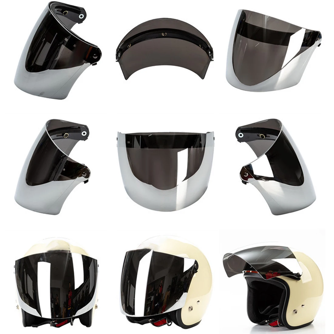 

6 Colors 3 buckles Helmet Lens For Retro Scooter Motorcycle Helmet Open Face Helmet Vintage Helmet Bubble Visor Capacete
