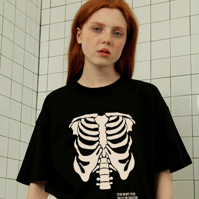 

Женская футболка в стиле Харадзюку, Готическая футболка с коротким рукавом и принтом скелета, милый летний топ в стиле хип-хоп, y2k