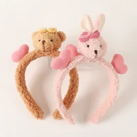 cute bear doll hair band face washing headband little rabbit plush hairpin girl sweet cartoon kawaii women hair accessories