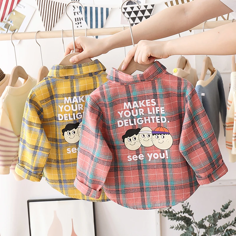 

Unisex Autumn 2020 new boy and girls cartoon shirt children's long sleeve shirt boys and girls plaid shirt Casual