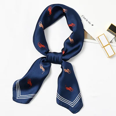 horse navy blue JOEJERRY мультяшный мини шарф Шелковый Квадратный маленький шарф повязка для волос женские головные банданы собака лошадь рисунок альпака - Цвет: horse navy blue