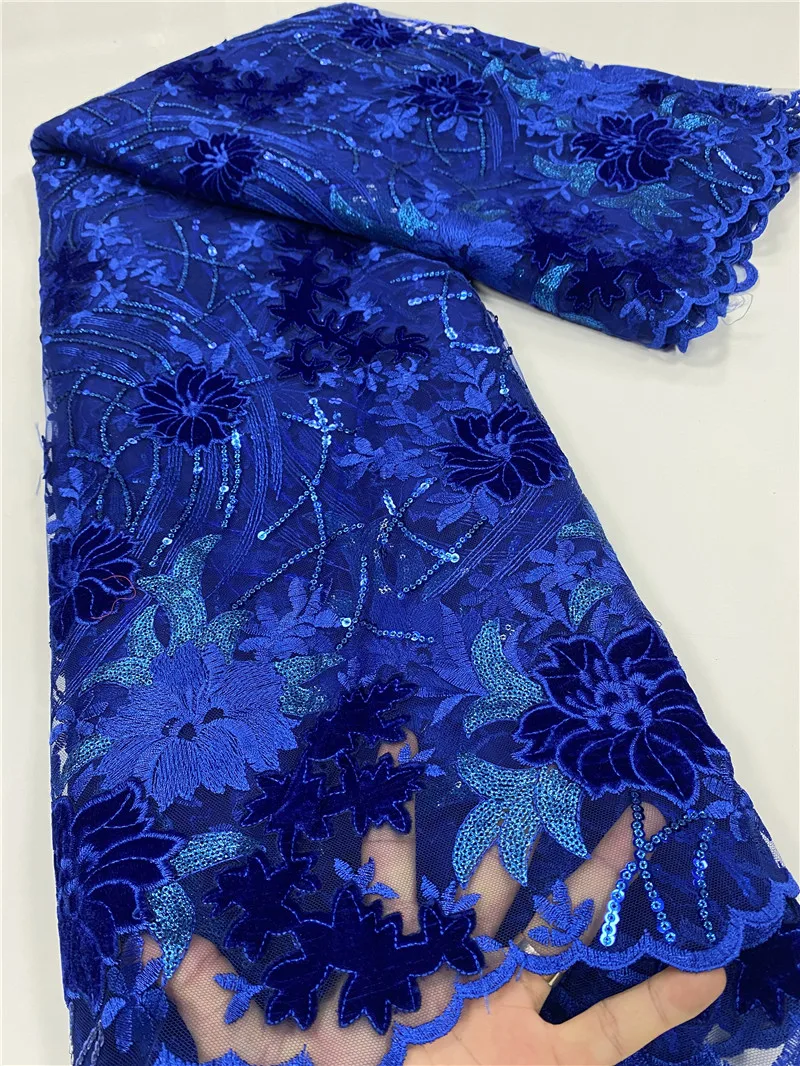 

NIAI French Net Laces With Velvet Fabric Fabrics High Quality Tulle African Nigerian African Lace Fabric XY3525B-1