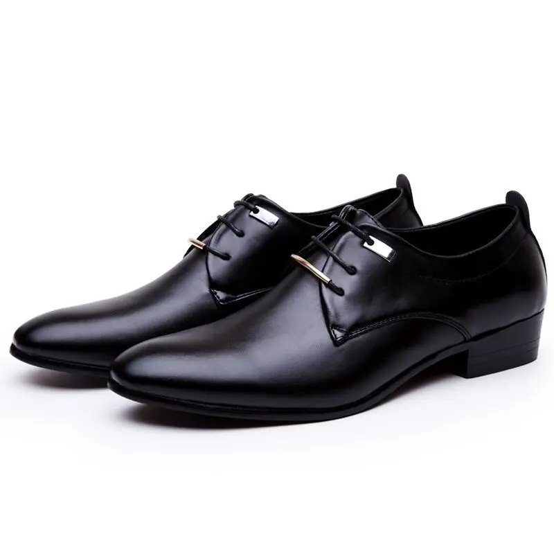 

New 2019 Men Business Formal Dress Shoes Oxford Men Leather Shoes Lace-Up Pointed Toe British Style Men Shoes Brown Black