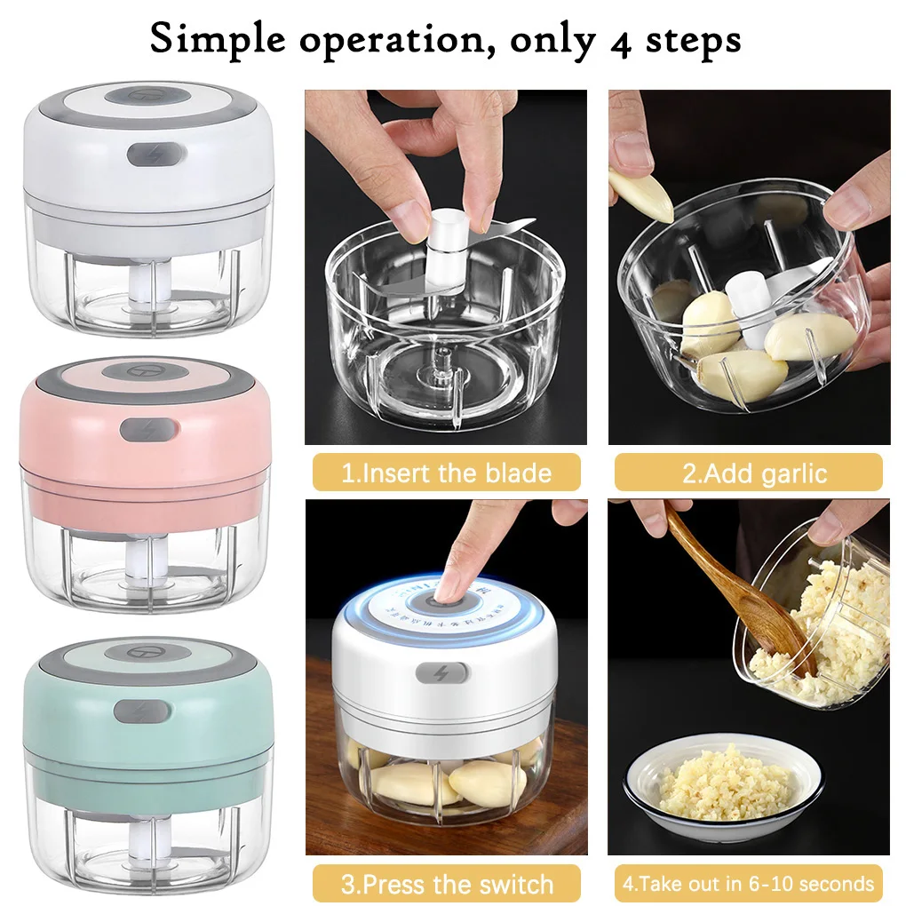 

100/250ml Mini Electric Garlic Masher Durable Crusher Chopper USB Charging For Crushed Garlic Crushed Ginger Crushed Fresh Chili