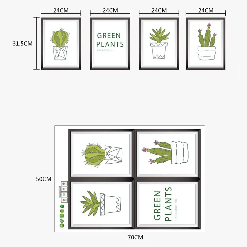 

Kitchen PVC Wall Paper Removable Cactus Bonsai Style DIY Art Wall Stickers Home Decor Living Room Background European Wallpapers