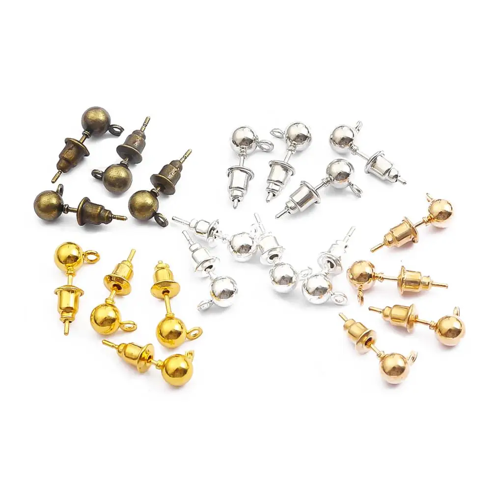

50Set Mixed Size 5 colors Plated Metal Stud Earring Back Stoppers Blank Base for DIY Earrings Jewelry Making Accessories
