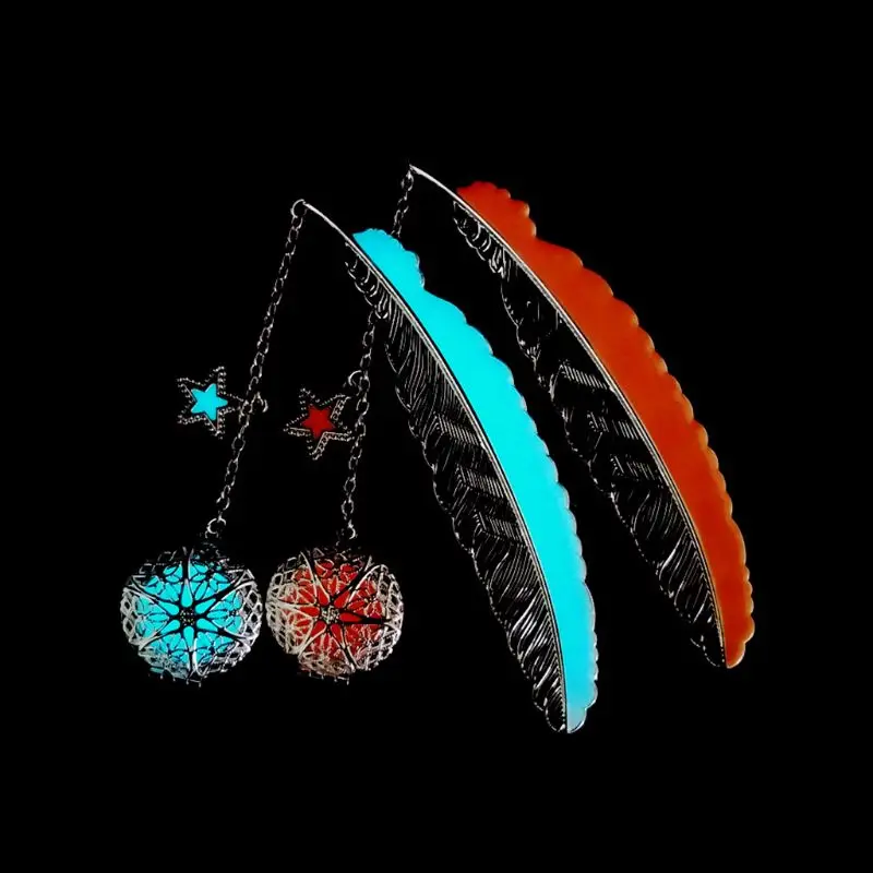

Metal Luminous Feather Angel Bookmark Retro Moon Bookmark Fluorescent Big Five Stars Time Gem Exquisite Small Bookmarks