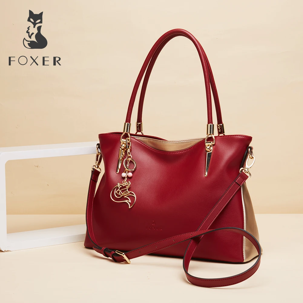 FOXER Cowhide Women Brand Handbag Commute Messenger Bag Fashion Female Tote Lady Purse Fall Winter Leather Solid Black Color | Багаж и