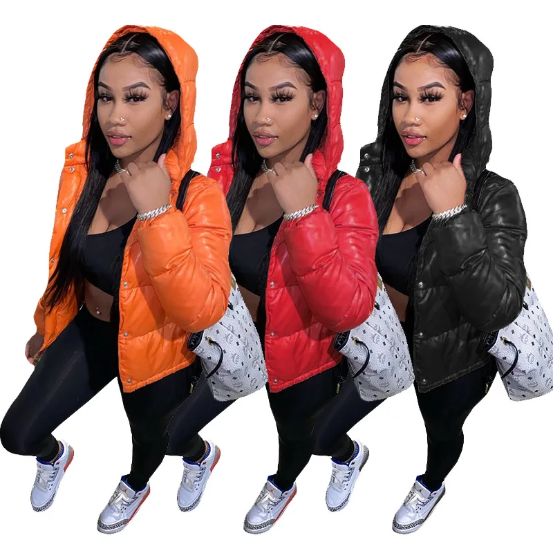 

New winter hooded fashion pure color cotton coat windbreaker bread coat