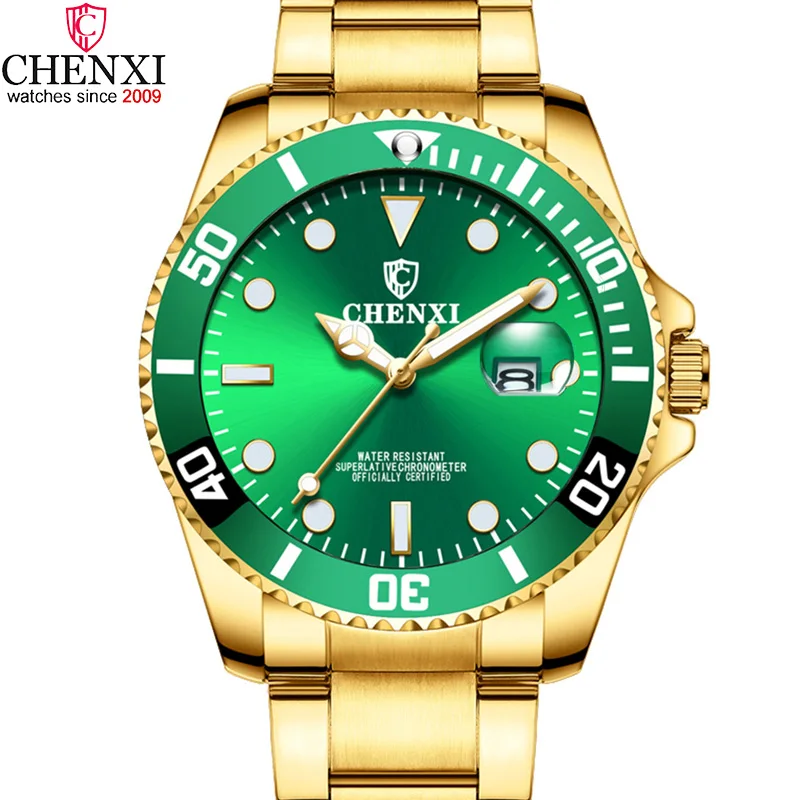 CHENXI роскошные золотые мужские часы зеленые наручные для мужчин RX повседневные