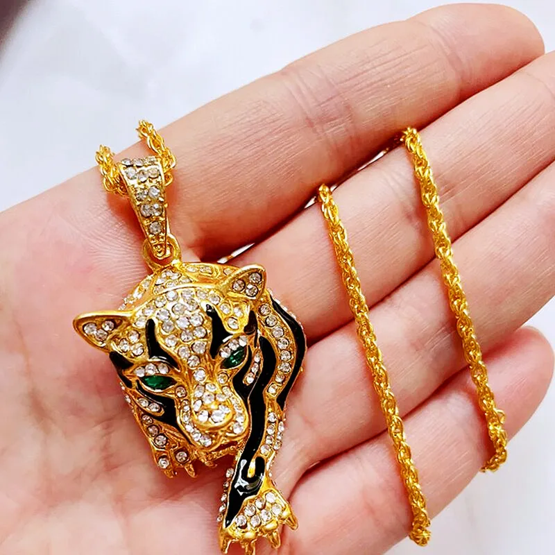 

Fashion Personality Domineering Tiger Pendant Necklace Exquisite Zircon Necklace Punk Rock Hip Hop Jewelry for Men