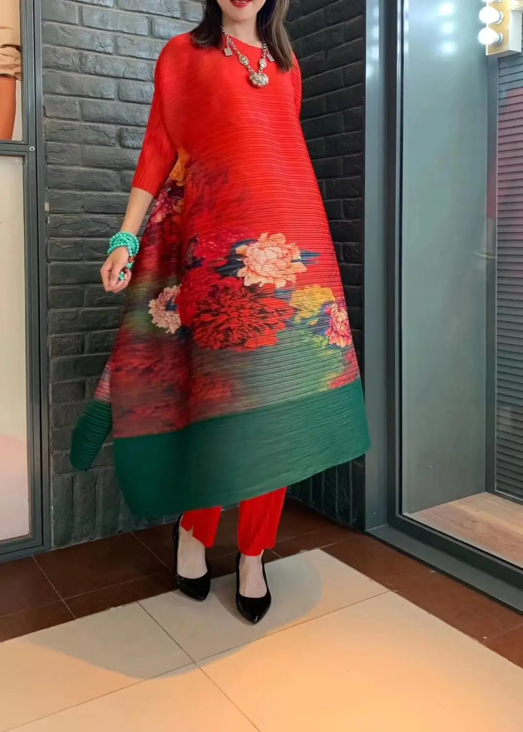 Горячая продажа Miyake три четверти круглый воротник раза китайский стиль печати