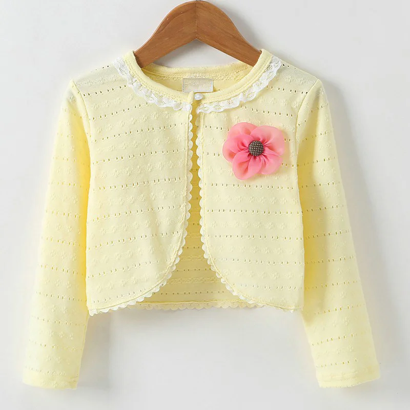 Yellow Children's Clothes Autumn Coat for Baby Girl Solid Color Casual Concise Sweet Cute Flower Decor Jackets 0-5T Baby Girl Clothes - Color: Yellow