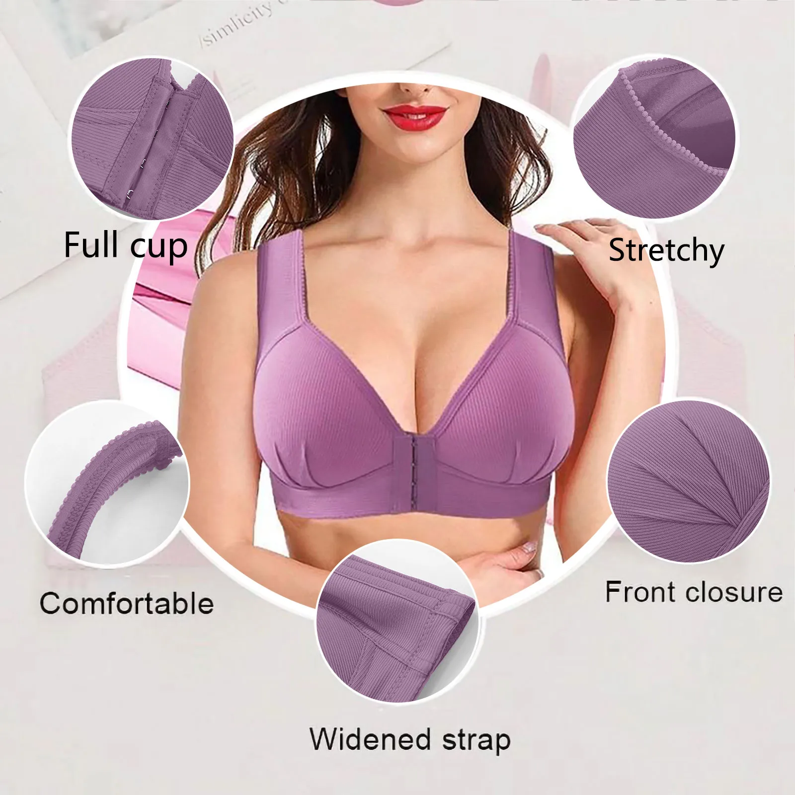 

Plus Size Women's Solid Three Quarters Bra Ladies Casual Wire Free Underwear One-Piece Bras Everyday Underwear