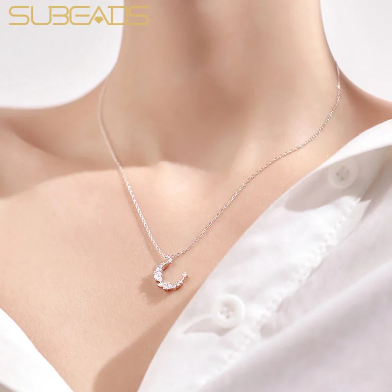 

Subeads Луна циркониевая вставка кулон ожерелье для женщин простота Посеребренная цепочка ожерелье чокер ювелирные изделия подарок аксессуар...