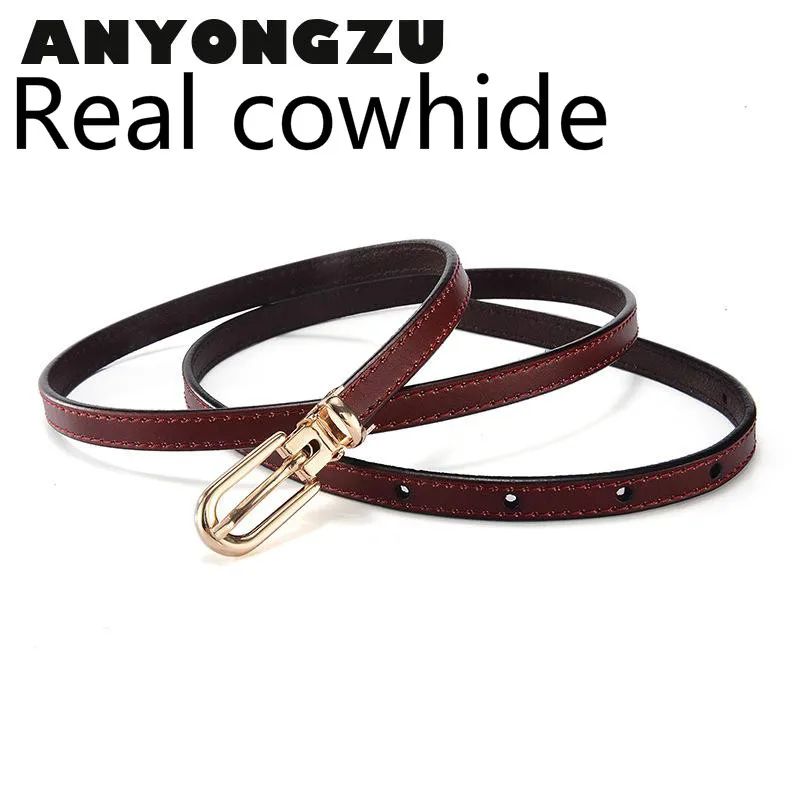 ANYONGZU  Design Real cowhide  Women Belt Simple And Versatile Dress Decoration Thin Fashionable Super Cheap Luxury Red Black