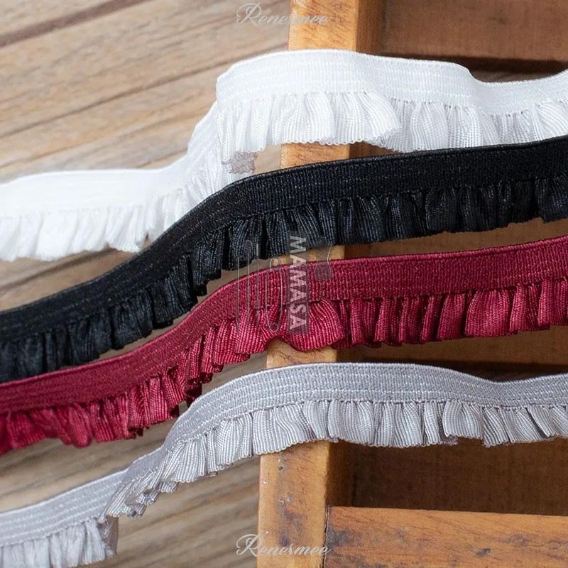 Эластичный кружевной тесьма "Бургундия-серый" двусторонняя, для одежды, растяжимая, с оборками, ширина 1 см.