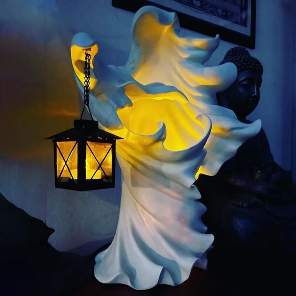 

Faceless Ghost With Lantern Ghost Carrying Lantern Figurine Spooky Resin Statue Tabletop Sculpture Lighting for Halloween