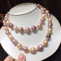 habitoo natural 11 12mm multicolor baroque reborn keshi pearl long necklace 35 inch cubic zircon bow clasp adjustable jewelry