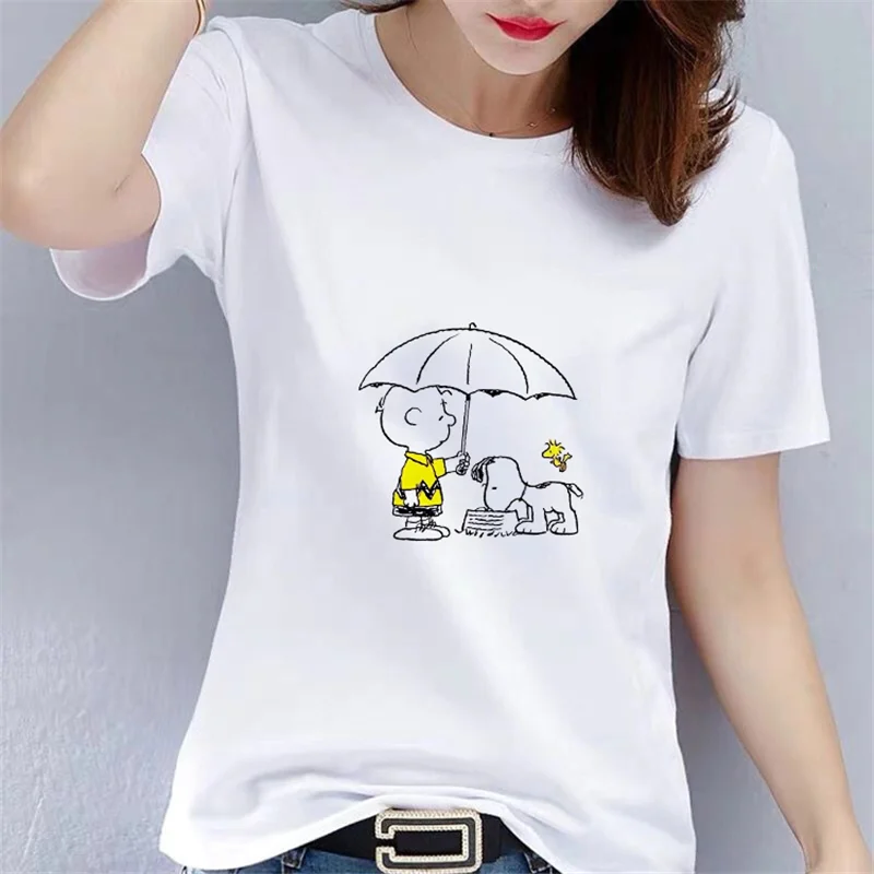 

Summer Tosp Woodstock Cartoon Patterned Kawaii T Shirt The Yellow Bird Femal Tshirt Women Harajuku Short Sleeve Causal T-shirts