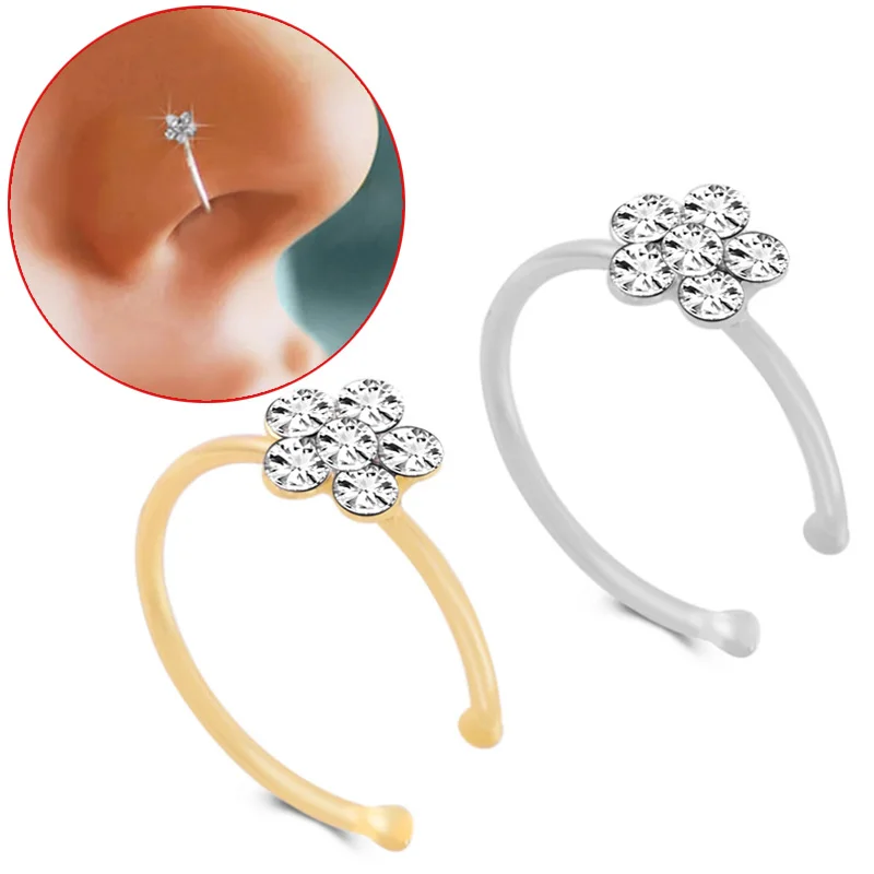 

Fashion Crystal Flower Fake Nose Ring Crystal C Clip Septum Lip Non Piercing Swirls Nose Rings Hoop For Women Men Body Jewelry