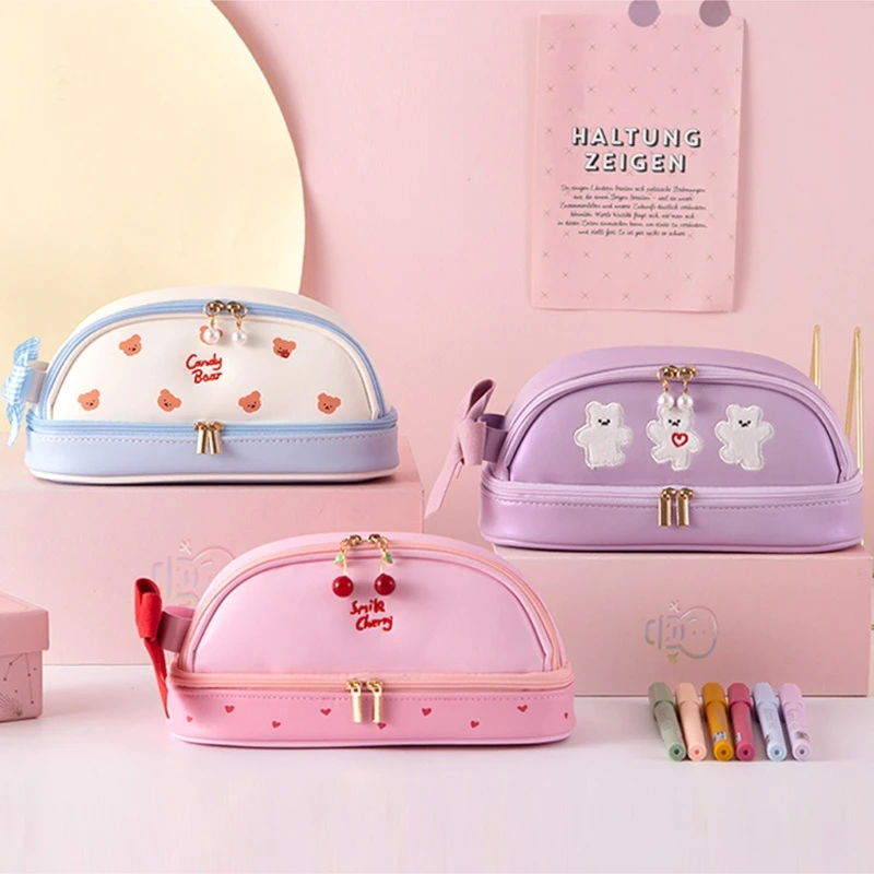 

PU Cute Pencil Cases Bags with Zipper School Pen Case Supplies Cosmetic Bag 1XCB