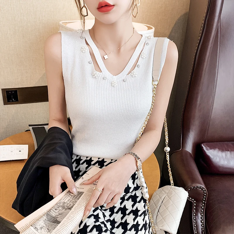 Жилет Для женщин Базовая белая вязаная ткань слинг чувство дизайна нишу одежда