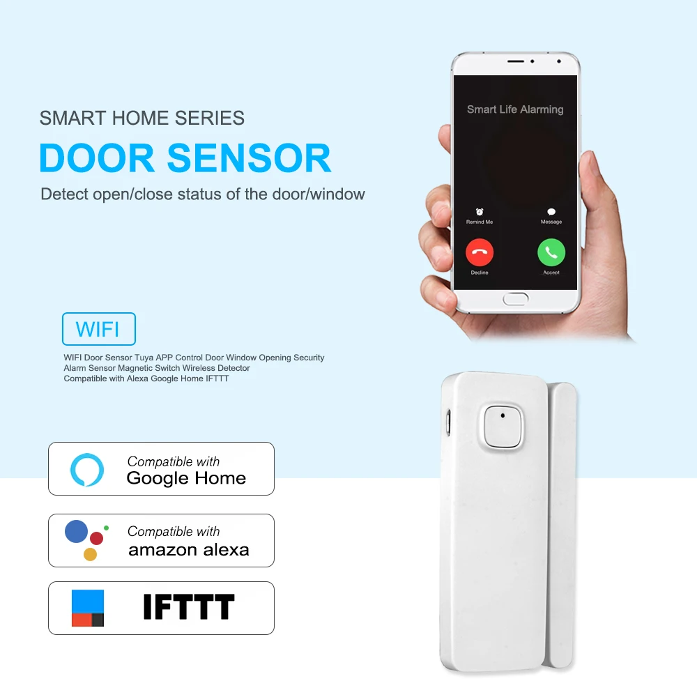 

New 2021 USB Charging WiFi Smart Door Window Security Alarm Detector Smart Home Kits Alarm Syste with Alexa Google Home IFTTT