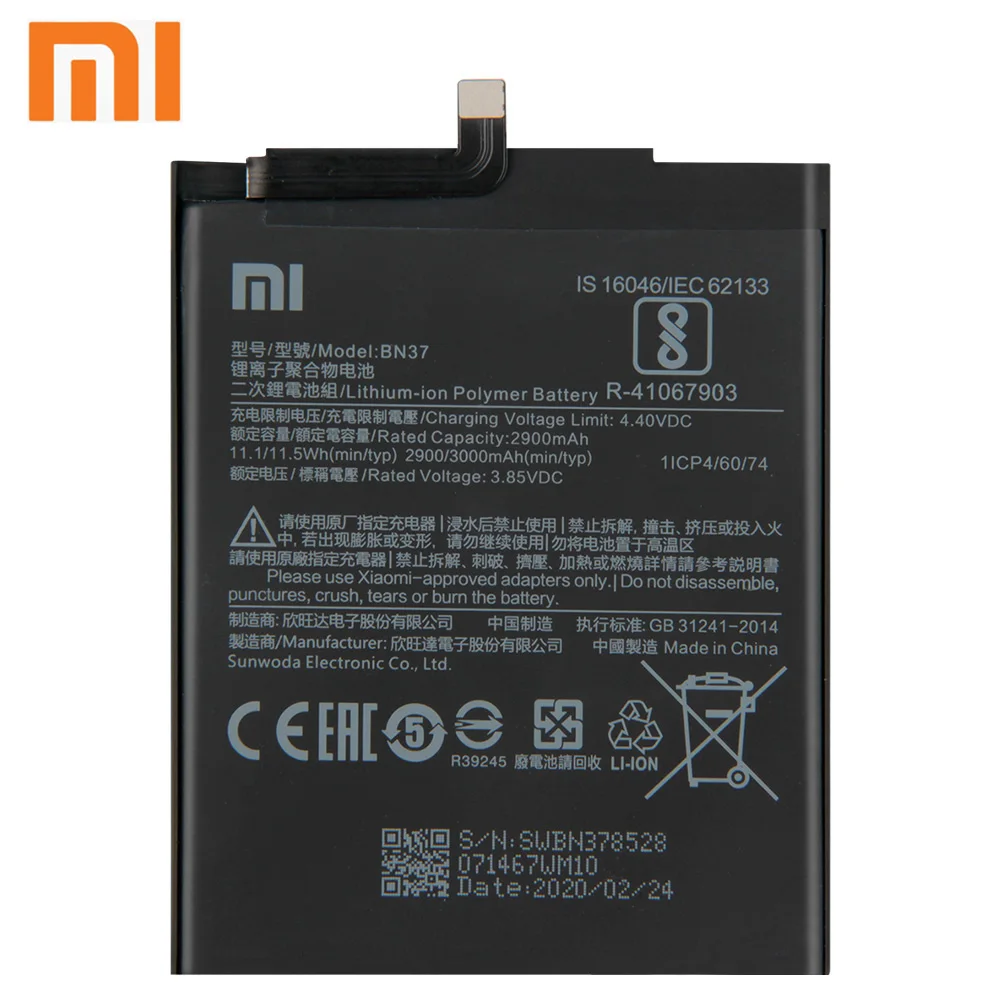 Xiao Mi Xiaomi BN37 аккумулятор для телефона mi Redmi6 Redmi 6 6A Redrice 3000 мАч оригинальная запасная