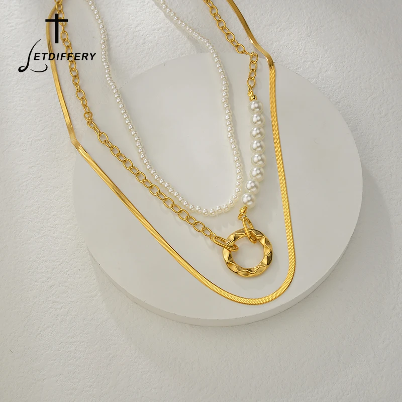 

Модное трехслойное жемчужное круглое ожерелье letmemory из нержавеющей стали, цепочка со змеиным плетением для женщин, бижутерия для вечеринки ...