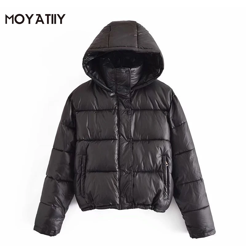 

MOYATIIY 2021 Fashion Oversize Black Padd Parkas Classic Cotton Jackets Coats Shinning Suction Button Female Tops Overcoats