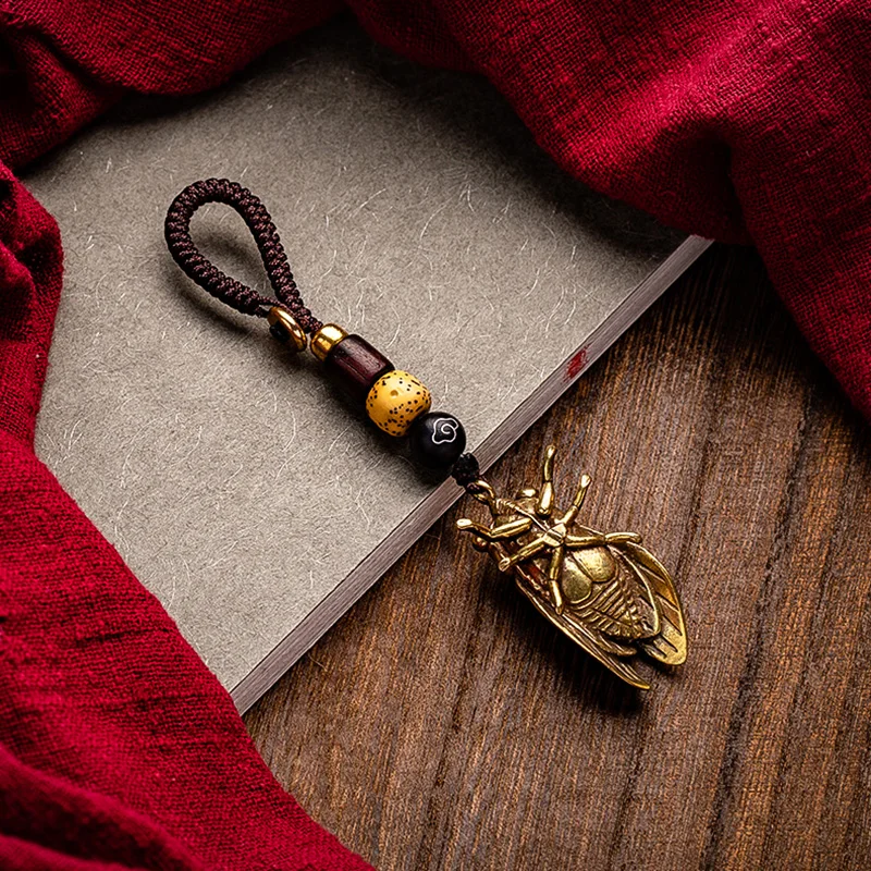 Брелки из чистой латуни в виде цикады со шнурком подвески подарки кольцо для