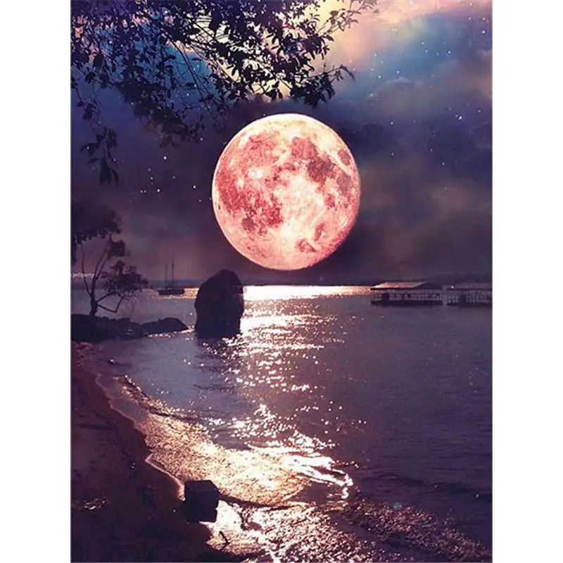 

CHENISTORY 5D DIY Diamond Painting Moonlight Mosaic Sale Cross Stitch Scenery Diamond Embroidery Lake Full Drill Craft Decor Kit