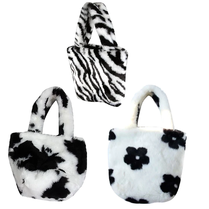 

Модная плюшевая женская теплая сумка с рисунком зебры, рождественский подарок, роскошная сумка через плечо