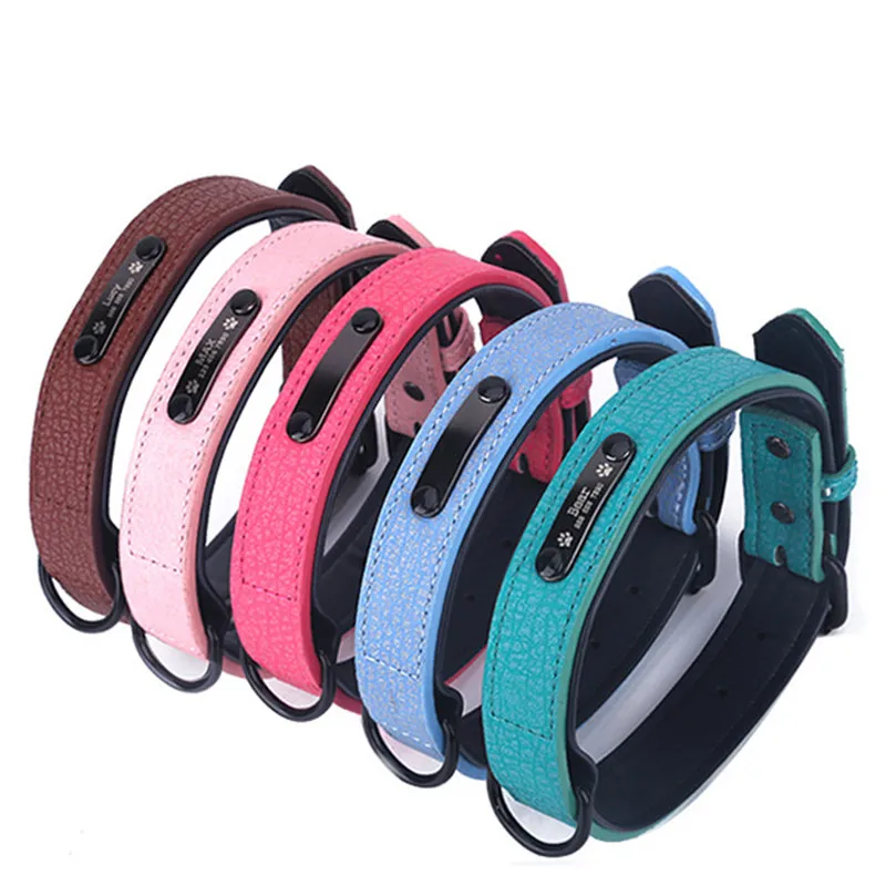 

1 PC Adjustable Pet Dog Collar Custom Personalized Leather Dog Collars Name ID Tags Dog Leash Leather Collar Pet Supplies