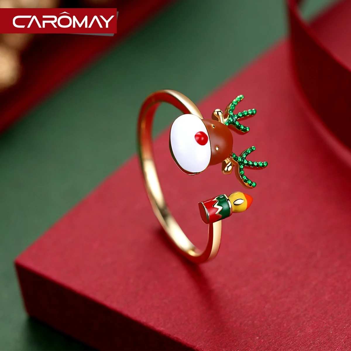 

INS Christmas Deer Open Index Finger Ring Ring Girl Heart Japanese Entry Lux Chic Joint Little Finger Tide Little Finger Ring