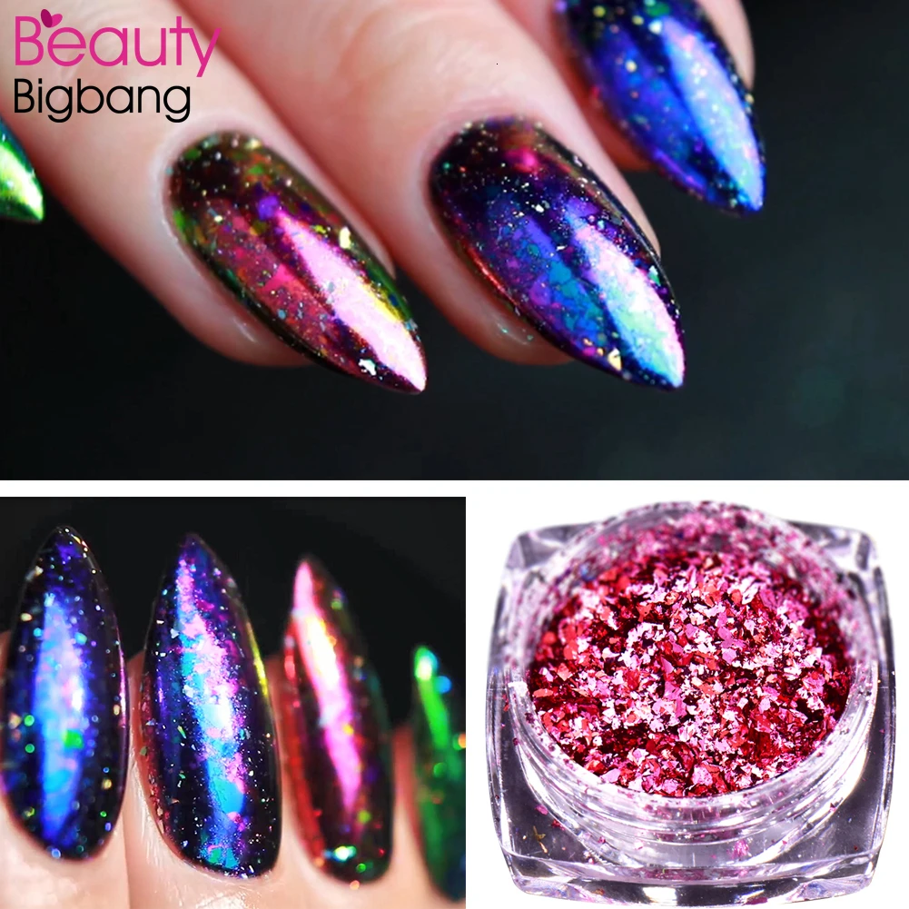 BeautyBigBang, 0,2 г, хамелеон, лак для ногтей, неровные блестки, порошок кораллового цвета, блестки, маникюрные украшения ногти, блестки