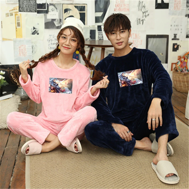 Осенне-зимние пижамные комплекты для влюбленных пижама одежда сна костюм