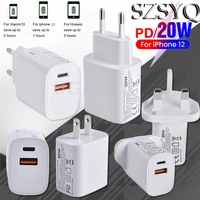 2022 new pd 20w usb type c qc 3 charger eu adapter fast phone charging for iphone 13 12 11 pro max airpods huawei xiaomi samsung